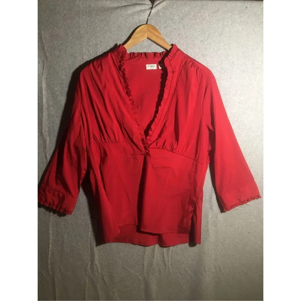 Womens Cato Blouse Deep V Neck Ruffle Sleeve Casual Business Formal Work Career